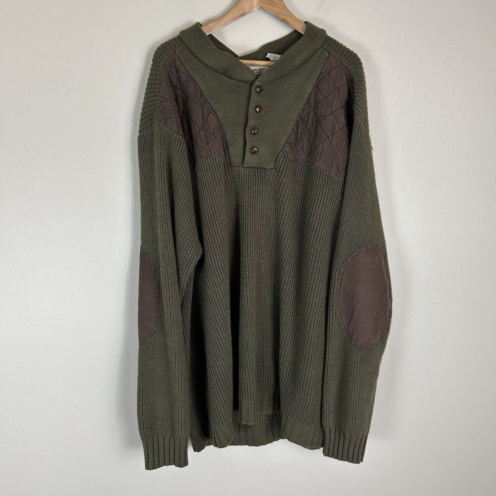 Boulder Creek Sweater Sz 3XL Big & Tall Men’s Green Elbow Patches Henley Preppy